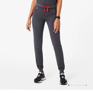 Figs Zamora Jogger Scrub Pants with Red Drawstring size:small-color: char